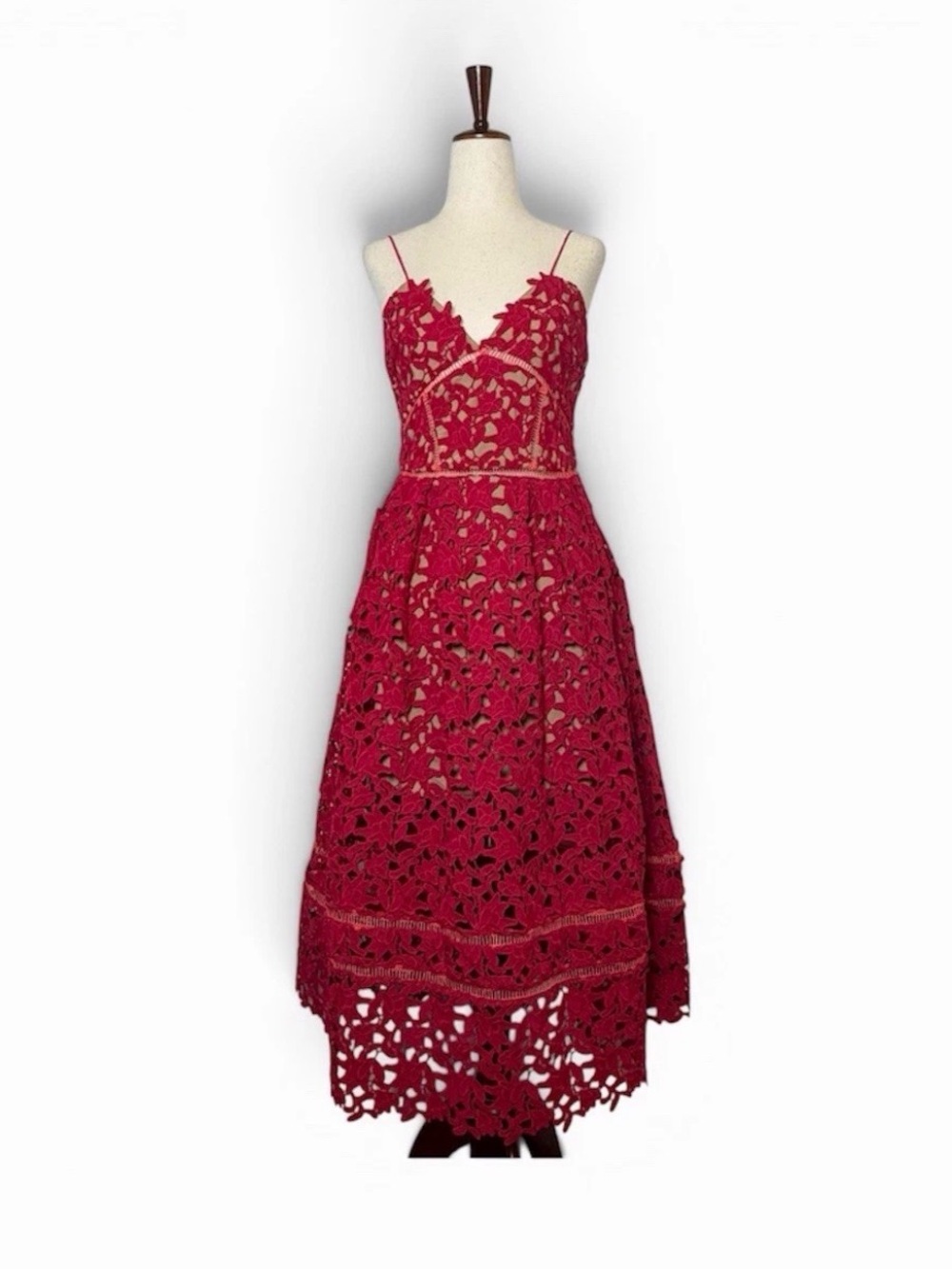 Self-Portrait Azalea Lace Midi Dress US 6 NWT Red Wine Guipure